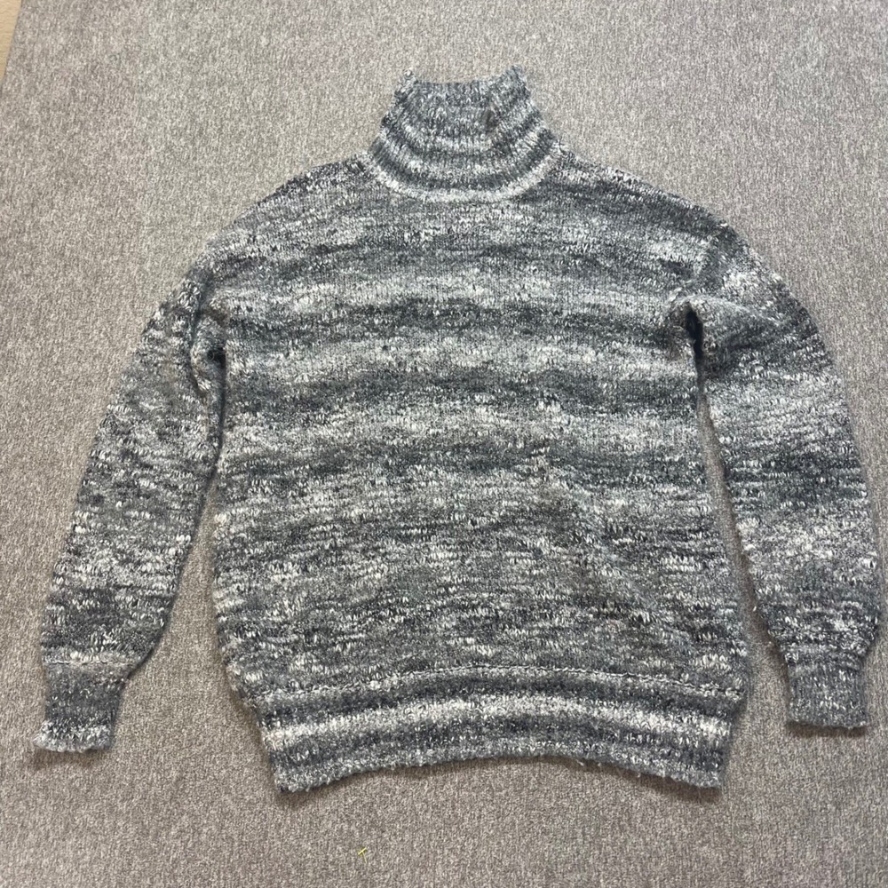 Leith Turtleneck Sweater Marled‎ Gray White Black Cozy Knit Size S Warm Cabin